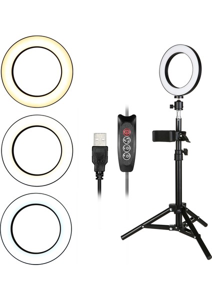 Canlı Yayın Için Telefon Tutuculu 3 Seviyeli Parlaklıklu LED Halka Işığı (Yurt Dışından)