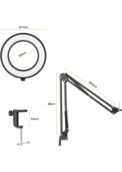 6 Inç LED Halka Işık Seti 5600K Canlı Yayın Için USB Halka Işık Masaya Takılır Standı (Yurt Dışından) fiyatları