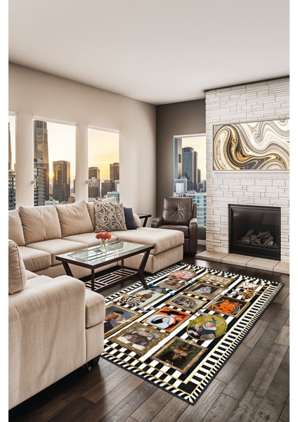 Mackenzie Modern Halı, Makinede Yıkanabilir Kaymaz Taban, Ince Salon Halısı, Mutfak Halısı ve Yolluk