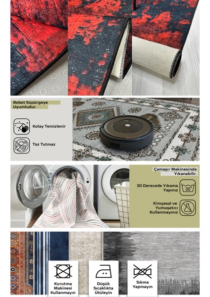 Mackenzie Modern Halı, Makinede Yıkanabilir Kaymaz Taban, Ince Salon Halısı, Mutfak Halısı ve Yolluk