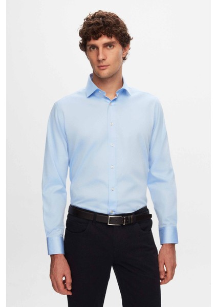 Ds Damat Regular Fit Mavi Düz Nano Care Gömlek