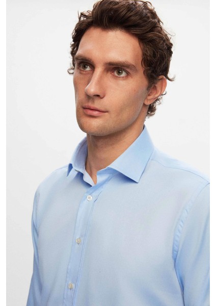 Ds Damat Regular Fit Mavi Düz Nano Care Gömlek