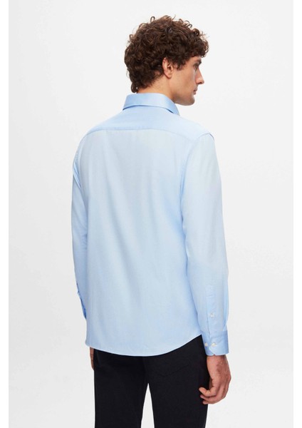 Ds Damat Regular Fit Mavi Düz Nano Care Gömlek