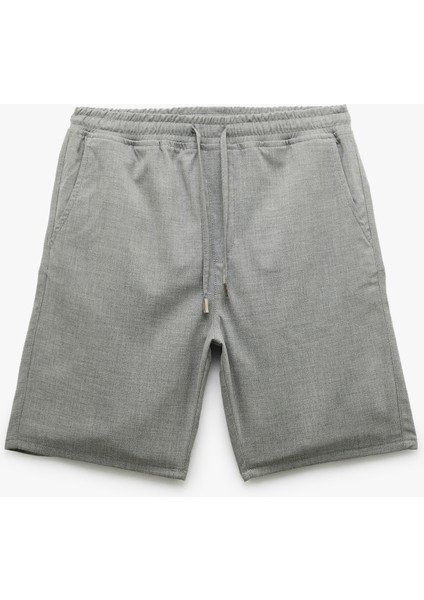 Viskon Karışımlı Cep Detaylı Bermuda Slim Fit Beli Bağcıklı Şort