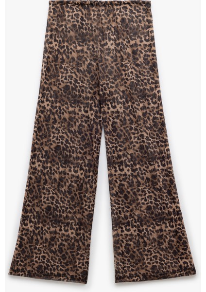 Transparan Tül Bol Paça Leopar Desenli Pareo Pantolon