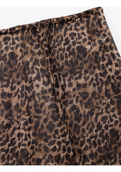 Transparan Tül Bol Paça Leopar Desenli Pareo Pantolon