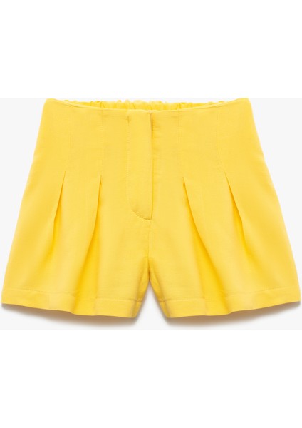 Pile Detaylı Beli Lastikli Viskon Şort