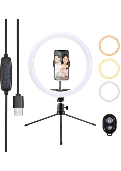 10 Inçlik Video LED Halka Işığı 2900 - 6500K Masalı Tripod Stantı Uzak Denetimli Şerit (Yurt Dışından)