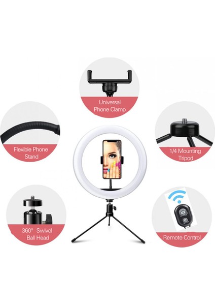 10 Inçlik Video LED Halka Işığı 2900 - 6500K Masalı Tripod Stantı Uzak Denetimli Şerit (Yurt Dışından) modelleri