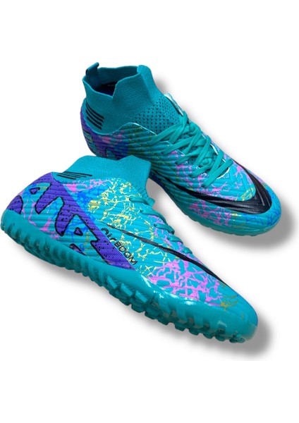 Çoraplı Airboom Halısaha Ayakkabı Turkuaz Mor Desenli