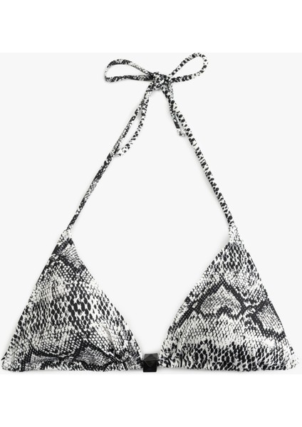 Aksesuarlı Yılan Desenli Üçgen Bikini Üstü