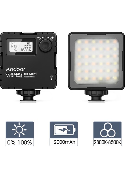 Cl-36 Mini Ikili Renkli LED Video Işığı 2800K-8500K Parlaklık Ayarlanabilir Dahili Şarj Edilebilir Pil (Yurt Dışından)