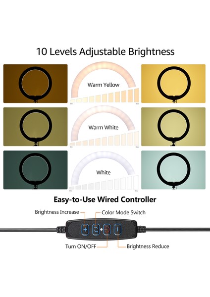 12 Inç LED Halka Işıkları 3 Renk Sıcaklığı Modu USB Güçlendirilmiş (Yurt Dışından) modelleri