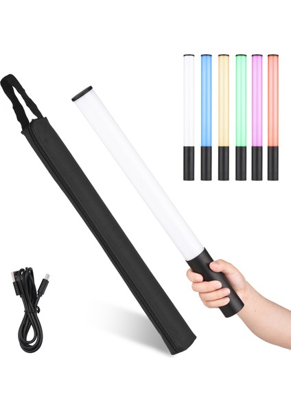 Rgb Işık Sopağı El Tutuşlu Fotoğrafçılık ve Videografya Işığı Iki Renk Sıcaklığı 2500K - 9900K 12 Seviye Parlaklık Ayarlı (Yurt Dışından)