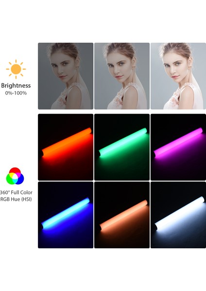 Rgb Işık Sopağı El Tutuşlu Fotoğrafçılık ve Videografya Işığı Iki Renk Sıcaklığı 2500K - 9900K 12 Seviye Parlaklık Ayarlı (Yurt Dışından) indirimleri