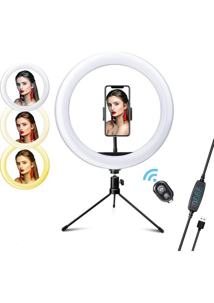 10 Inçlik Aydınlatma Seviyesi Ayarlanabilir 3 Aydınlatma Modlu LED Halka Işığı (Yurt Dışından)