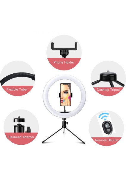 10 Inçlik Aydınlatma Seviyesi Ayarlanabilir 3 Aydınlatma Modlu LED Halka Işığı (Yurt Dışından) indirimleri