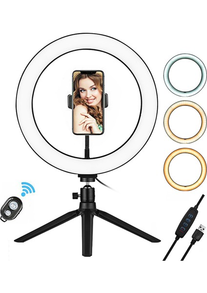10 Inç LED Halka Işığı 3200K - 5500K Parlaklık Ayarlı Tripod Standı (Yurt Dışından) indirimleri