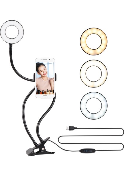 3,5 Inç Cep Telefonu Tutucu ve Esnek Kollu Iki Içinde Bir LED Halka Işığı (Yurt Dışından)