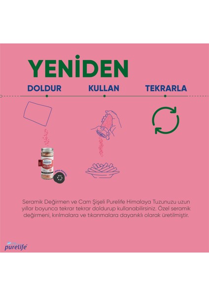 Himalaya Tuzu - Granül Kristal Kaya Tuzu Pembe - Cam Şişe Seramik Değirmenli 120g indirimleri