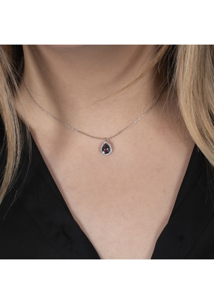 Mistik Topaz Su Damlası Gümüş Kolye NUR-KY03166