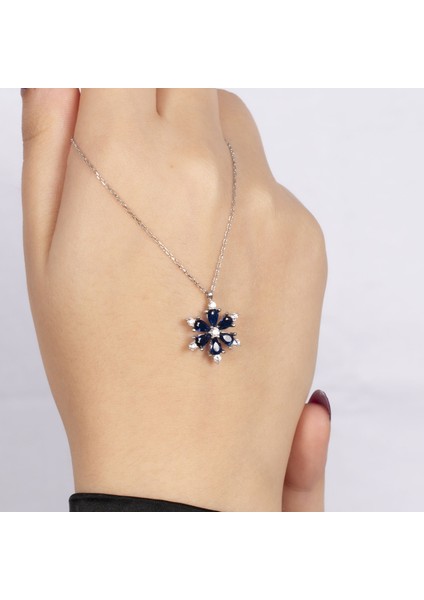 Lacivert Lotus Gümüş Kolye NUR-KY03168 modelleri