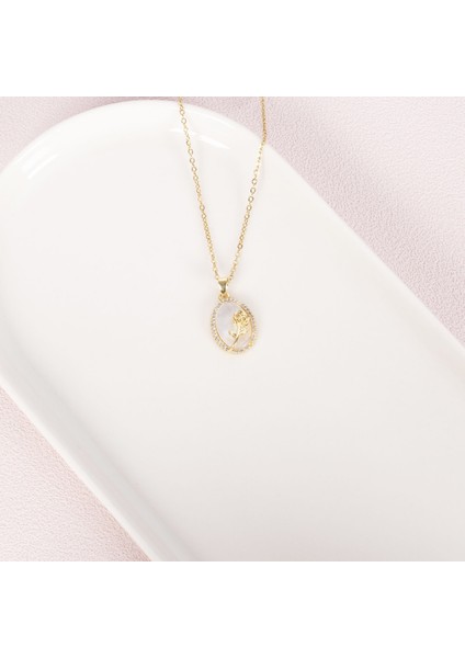 Gül Detay Gold Çelik Kolye NUR-CL00332 fiyatları