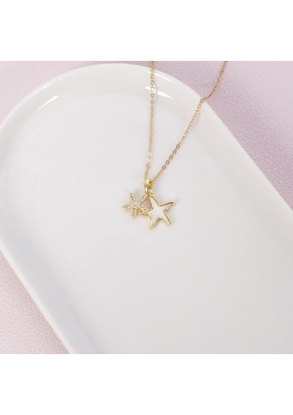 Ikili Deniz Yıldızı Gold Çelik Kolye NUR-CL00320 fiyatları