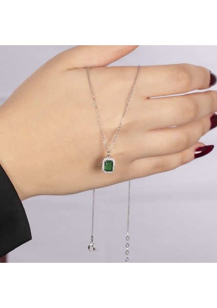 Yeşil Baget Gümüş Kolye NUR-KY03162 modelleri