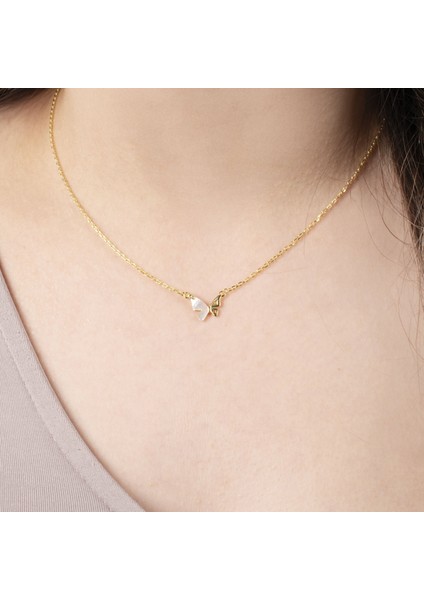 Beyaz Mineli Kelebek Gümüş Kolye NUR-KL00306 fiyatları