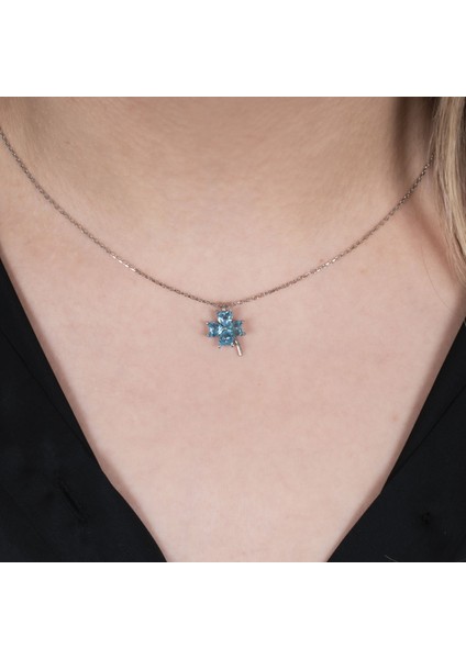 Mavi Yonca Gümüş Kolye NUR-KY03180