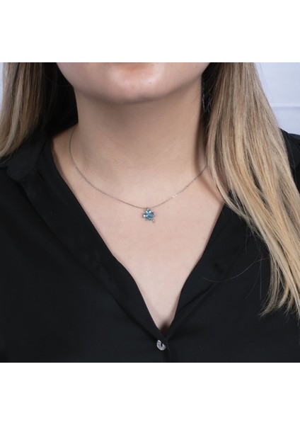 Mavi Yonca Gümüş Kolye NUR-KY03180 fiyatları