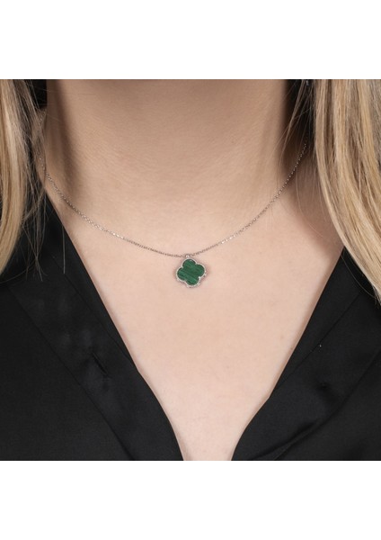 Yeşil Yonca Gümüş Kolye NUR-KY03169