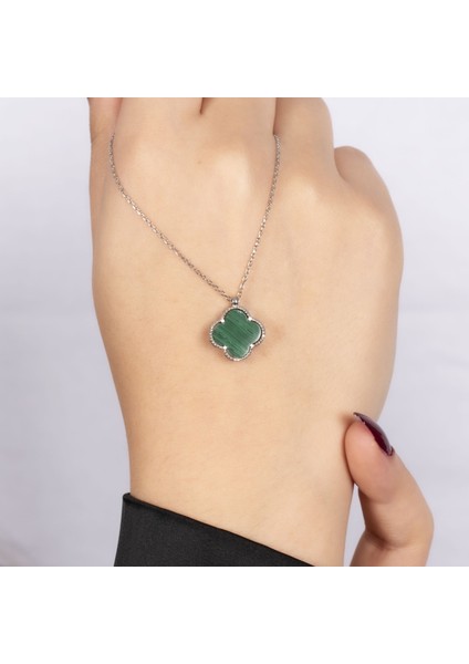 Yeşil Yonca Gümüş Kolye NUR-KY03169 fiyatları