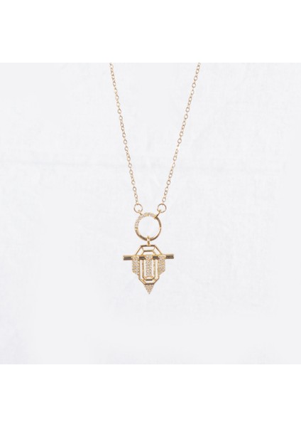 Rozet Gold Çelik Kolye NUR-CL00384