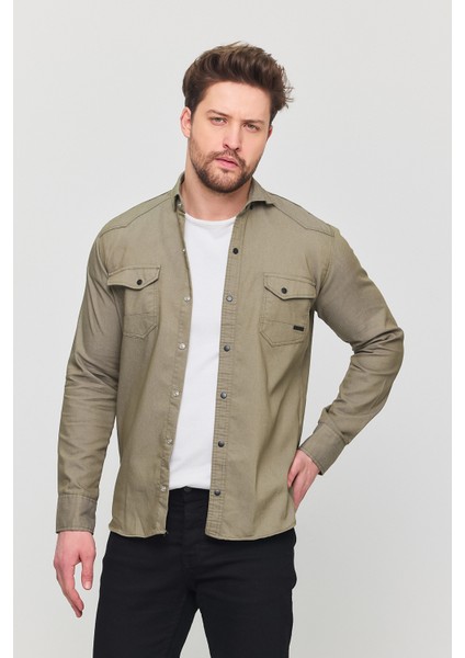 Erkek Mint Slim Fit Dar Kalıp Pamuklu Kot Gömlek