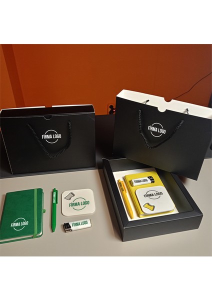 Kurumsal Hediyelik Promosyon Set -Yeşil Set - Promosyon Defter, Kalem, Çakmak, Bardak Altlığı