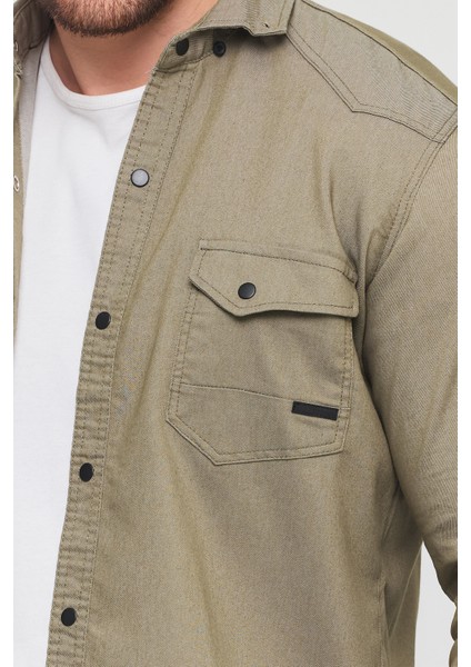 Erkek Mint Slim Fit Dar Kalıp Pamuklu Kot Gömlek