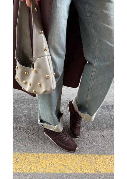 Kadın Zımbalı Kol Çantası Gri