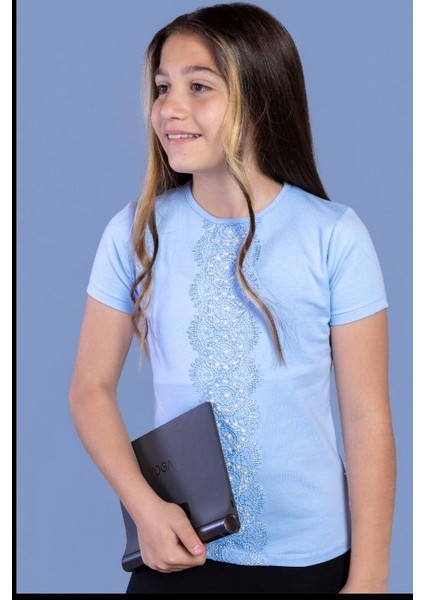 Kız Çocuk Dantelli Okul Tişört