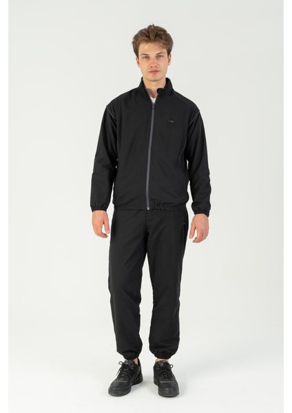 Comfort Erkek Dik Yaka Lastik Paça Reglan Kol Siyah Eşofman Takımı 22732