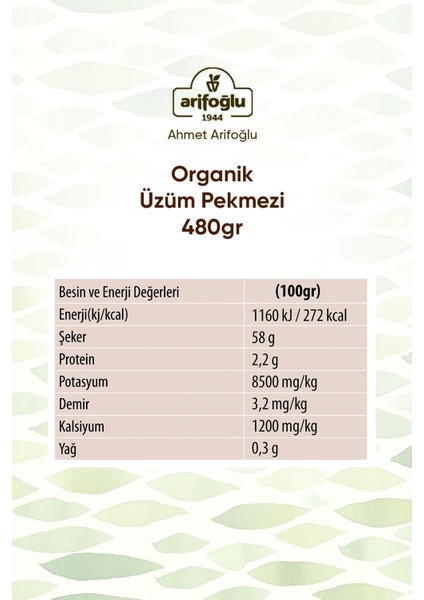 Organik Üzüm Pekmezi 480gr fiyatları