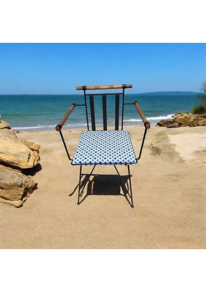 40*40 Duck Kumaş Mavi Geometrik Desenli 4 cm Lik Sandalye Minderi