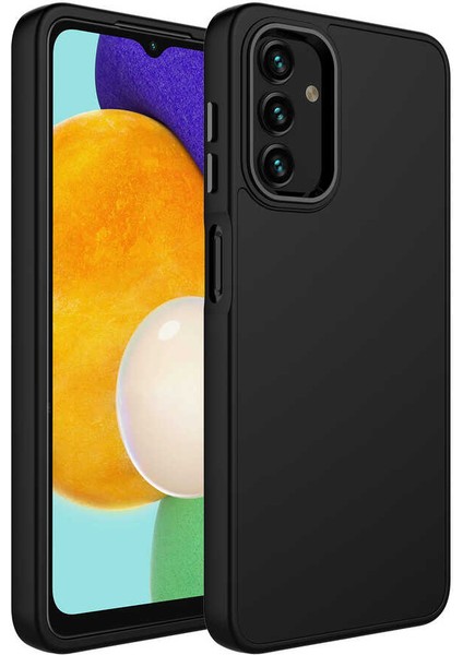 Galaxy A13 4g Kılıf Metal Çerçeve ve Buton Tasarımlı Silikon Iksp Luna Kapak-Siyah