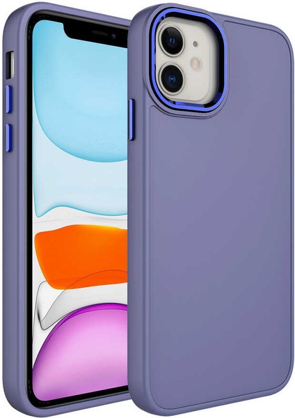 Apple iPhone 11 Kılıf Metal Çerçeve ve Buton Tasarımlı Silikon Iksp Luna Kapak-Lavendery Gray