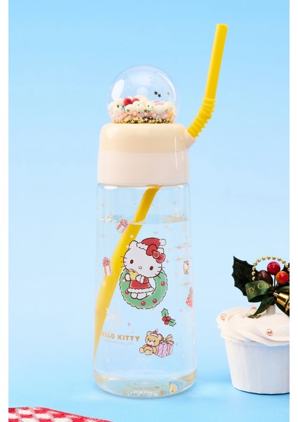Sanrio Lisanslı Yılbaşı Koleksiyonu Pipetli ve Kristal Küreli Şişe - Hello Kitty