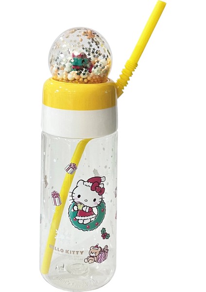 Sanrio Lisanslı Yılbaşı Koleksiyonu Pipetli ve Kristal Küreli Şişe - Hello Kitty