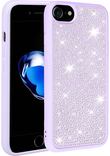 Apple iPhone 7 Kılıf Parlak Taşlı Tasarım Iksp Ston Kapak-Lila