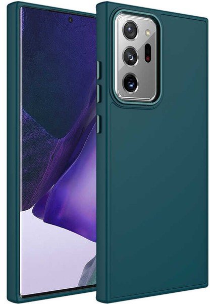 Galaxy Note 20 Ultra Kılıf Metal Çerçeve ve Buton Tasarımlı Silikon Iksp Luna Kapak-Koyu Yeşil