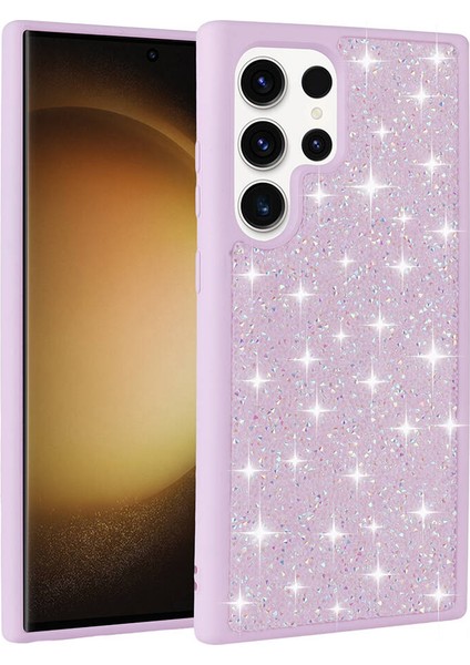 Galaxy S23 Ultra Kılıf Parlak Taşlı Tasarım Iksp Pırlanta Kapak-Lila